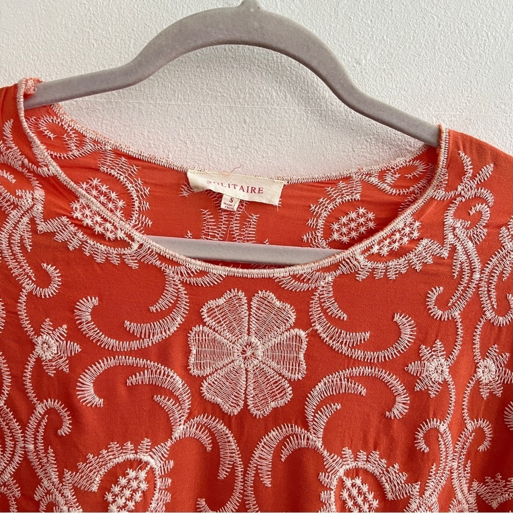 Anthropologie Solitaire Embroidered Blouse Top SMALL Orange white Womens NWOT - Picture 3 of 8